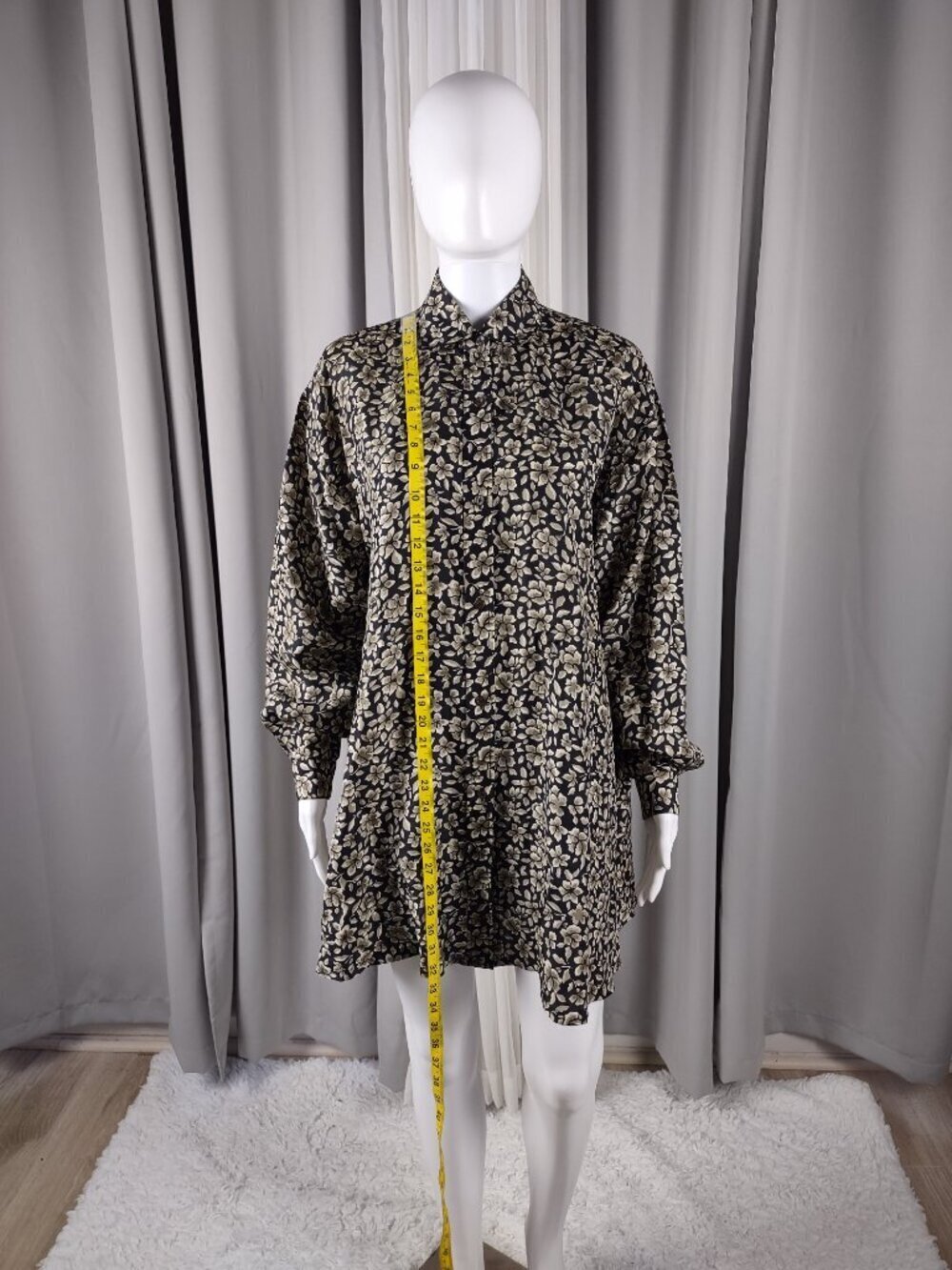Vintage Express 100% Silk Floral Mini Shirt Dress Tunic Blouse Brown Size Small - Picture 5 of 12